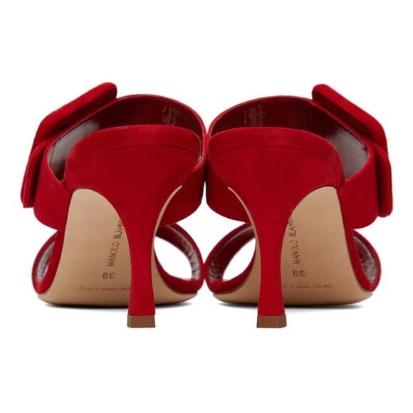 Manolo Blahnik Gable Suede Open Toe Buckle Mules in Dred Size 36 MSRP $845 - Picture 3 of 9